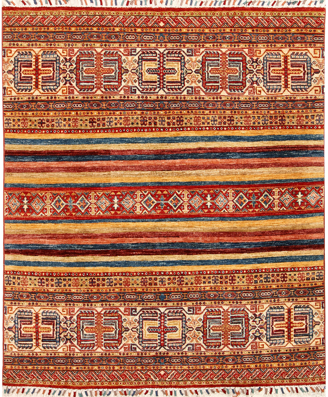Afghan Kazak Rug 4' 8 x 5' 7 Hand-Knotted