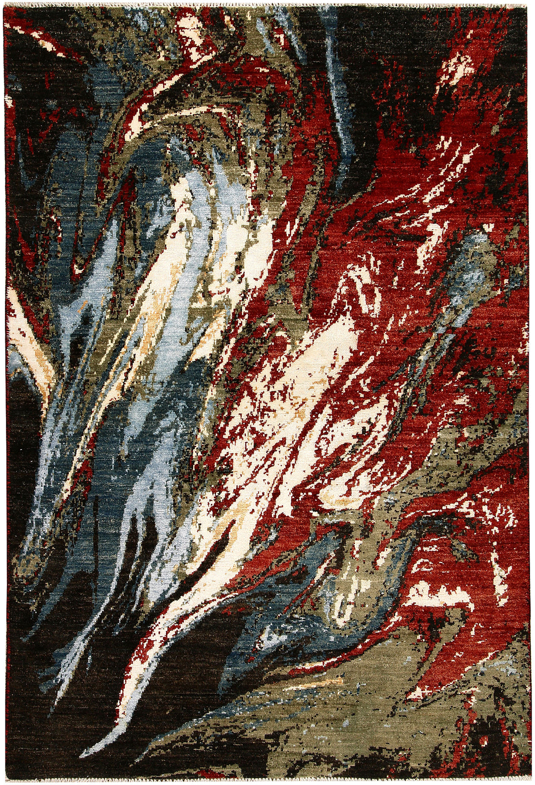 Afghan Abstract Rug 4' x 5' 11 Hand-Knotted