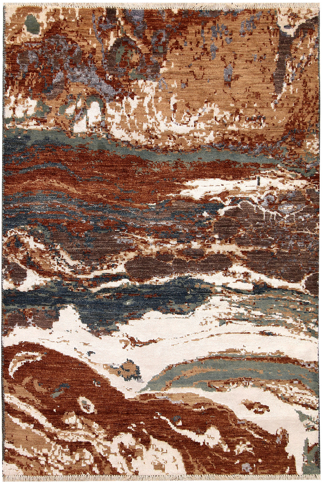 Afghan Abstract Rug 4'2" x 5'1" Hand-Knotted