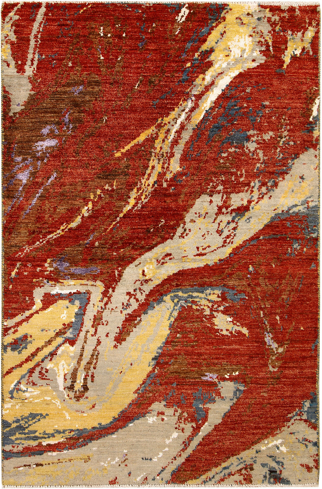 Afghan Abstract Rug 4'1" x 6'3" Hand-Knotted