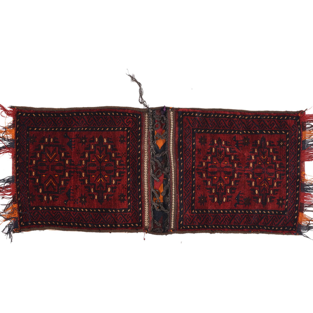 Red Afghan Saddle Bag Rug 1' 7" x 4' Hand-Knotted