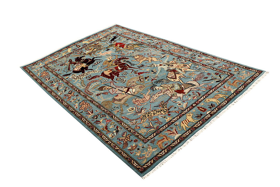 Cadet Blue Hunting 4' 8 x 7' 3 - No. 68494 - ALRUG Rug Store