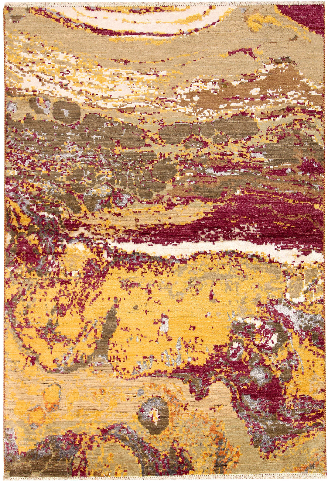 Pakistani Abstract Rug 4' 1" x 6' Hand-Knotted