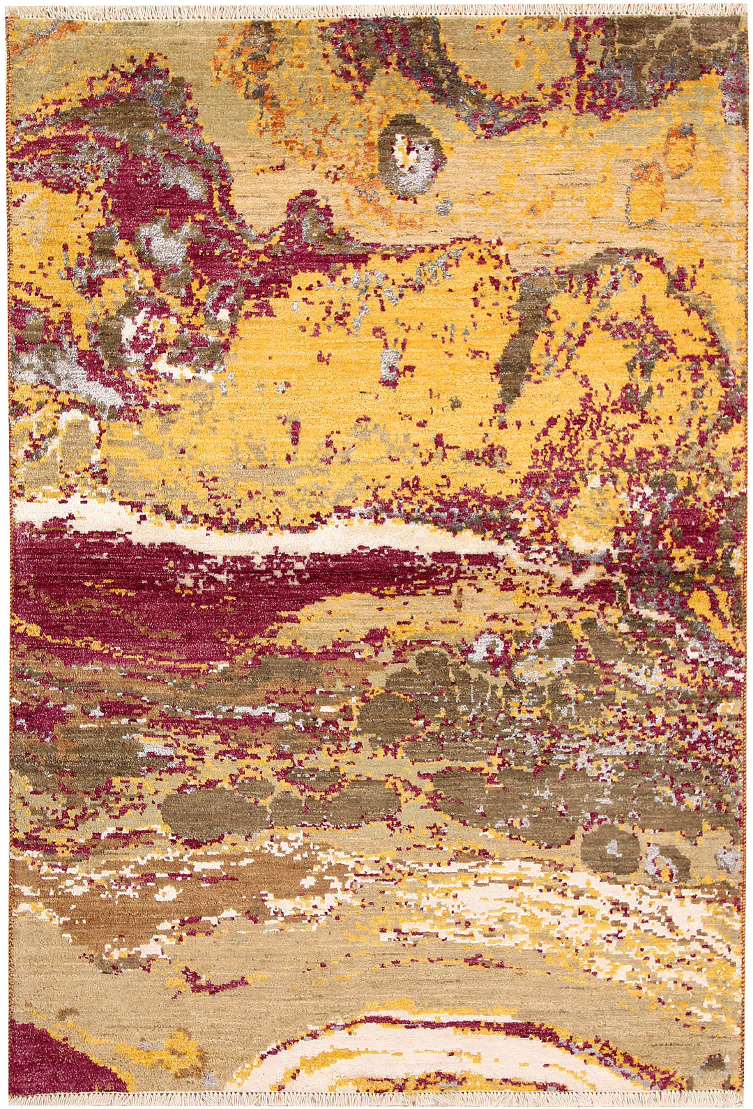 Pakistani Abstract Rug 4' 2" x 6' Hand-Knotted