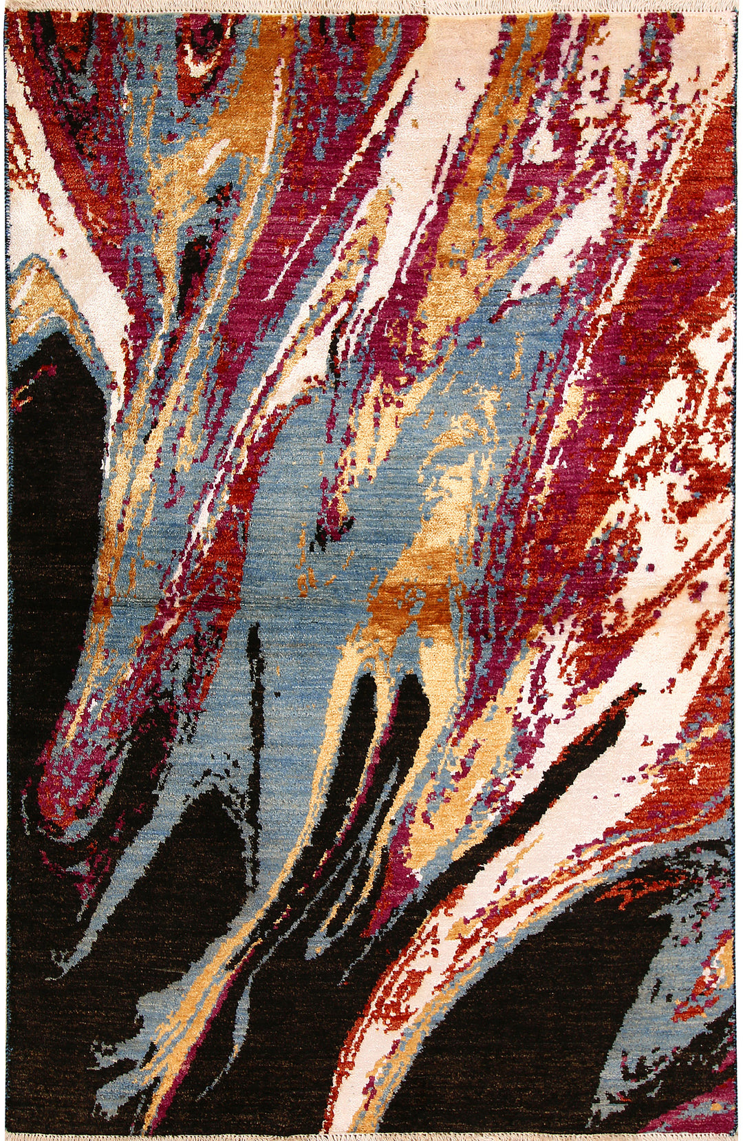 Pakistani Abstract Rug 4' x 6' 2" Hand-Knotted