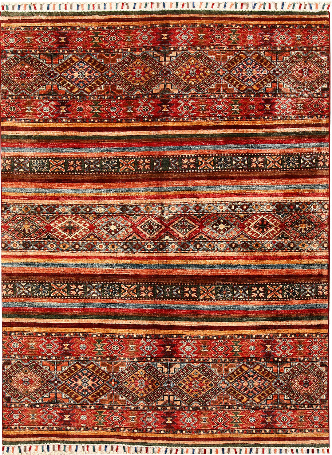Afghan Kazak Rug 4' 8 x 6' 4 Hand-Knotted