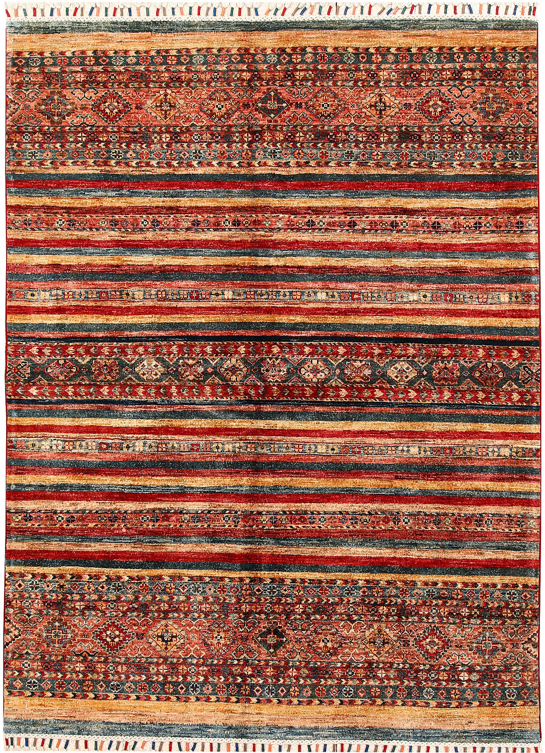 Afghan Kazak Rug 4' 11" x 6' 7" Hand-Knotted