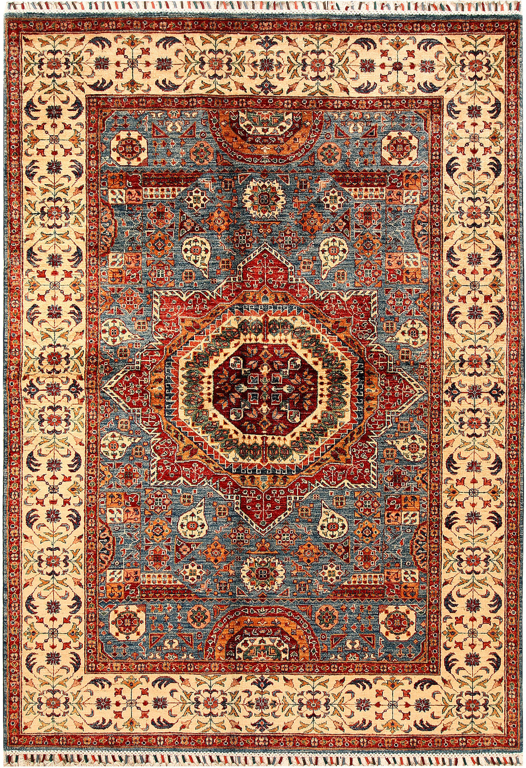 Slate Grey Afghan Mamluk Rug 5' 7" x 7' 11" Hand-Knotted