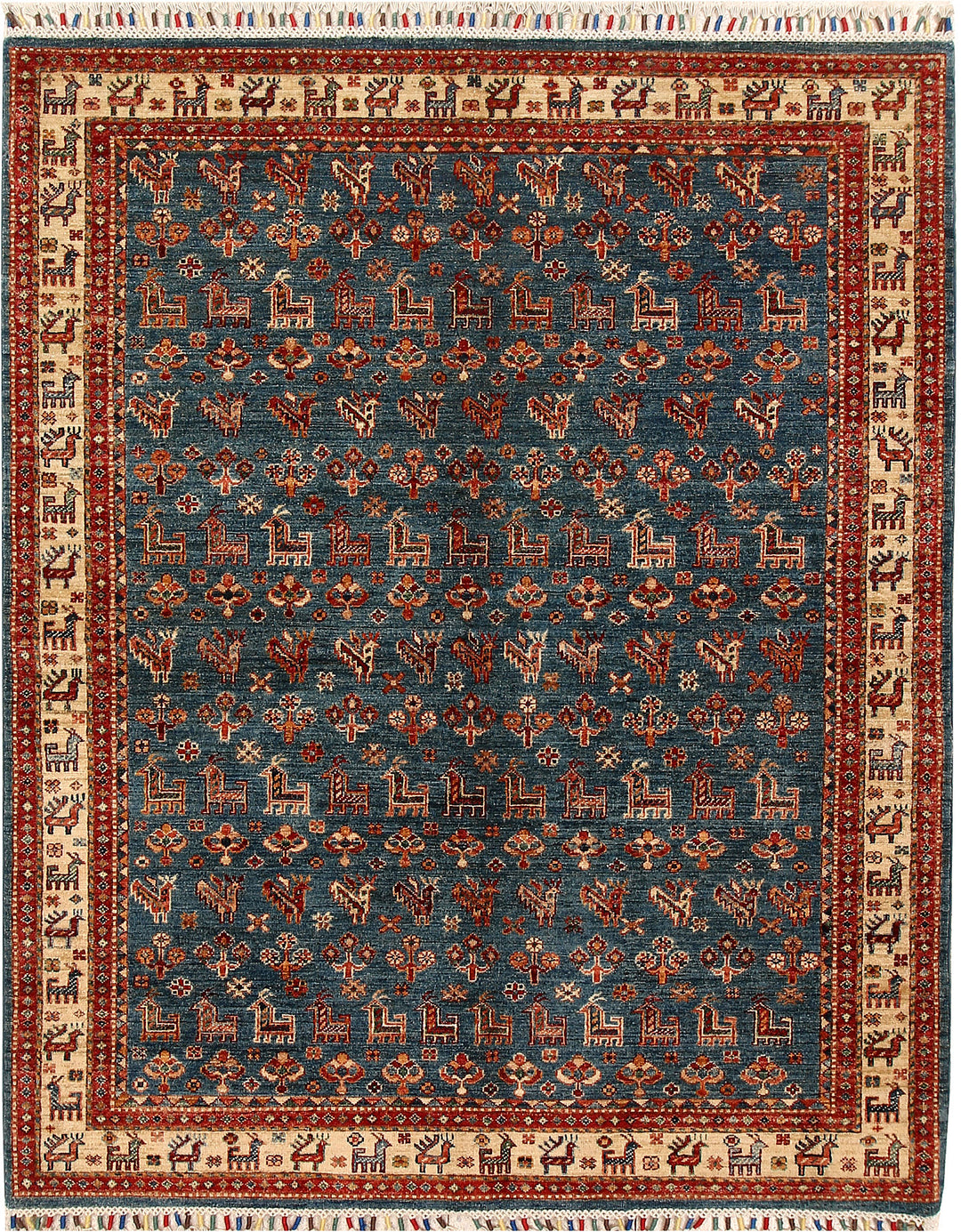 Light Slate Grey Afghan Kazak Rug 4' 11 x 6' 7 Hand-Knotted