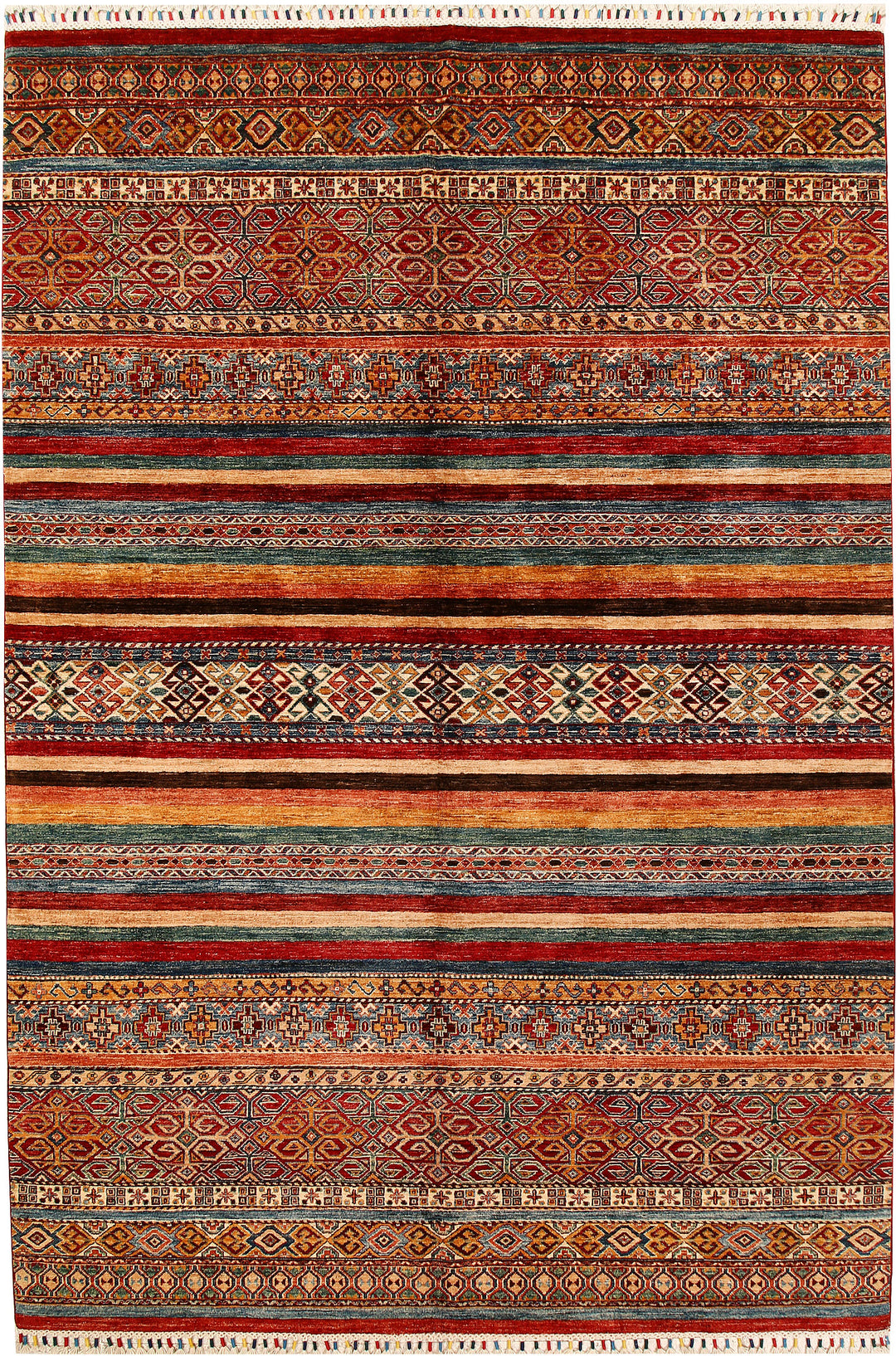 Afghan Kazak Rug 6' 9 x 10' Hand-Knotted