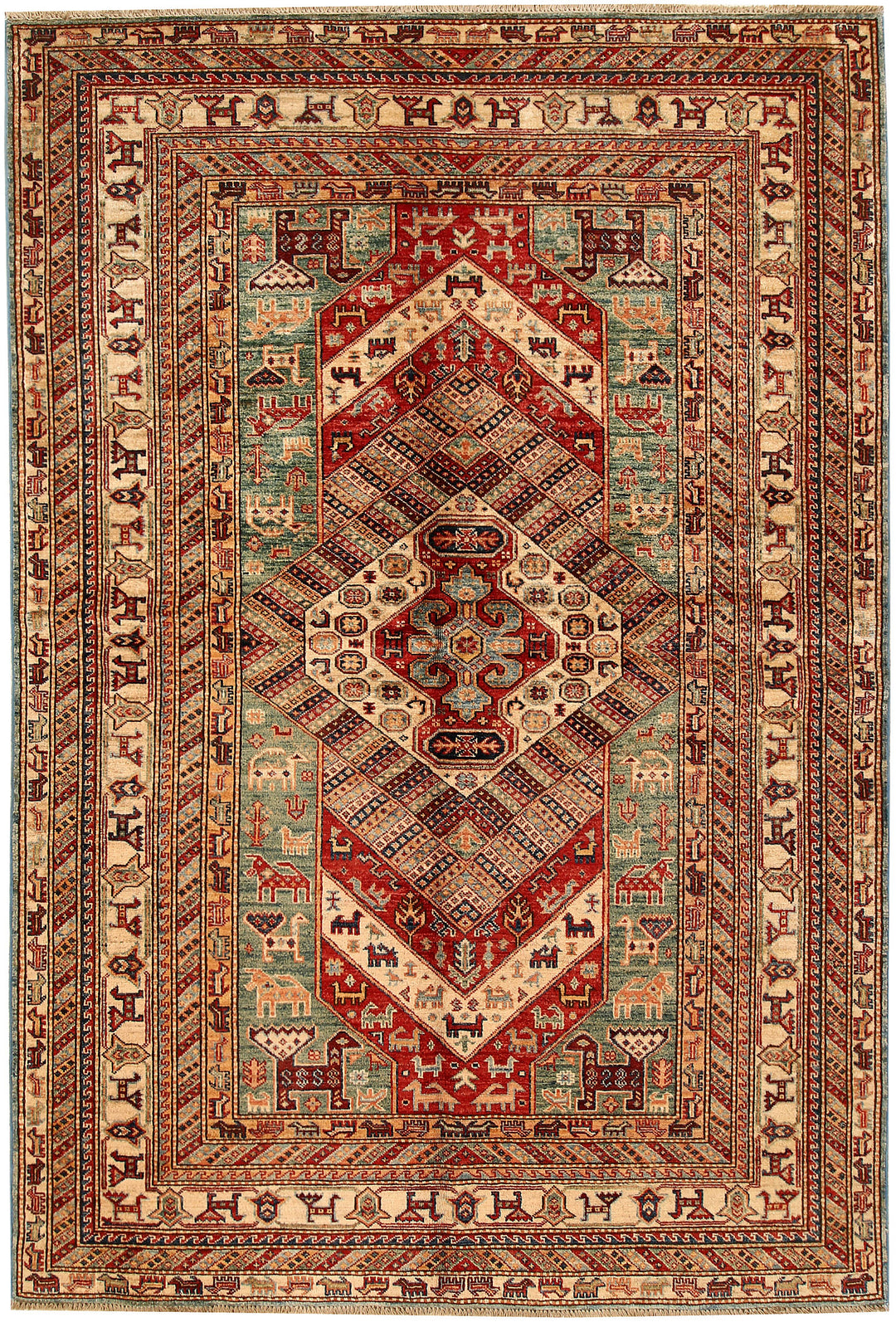 Afghan Kazak Rug 5' 6 x 8' 1 Hand-Knotted