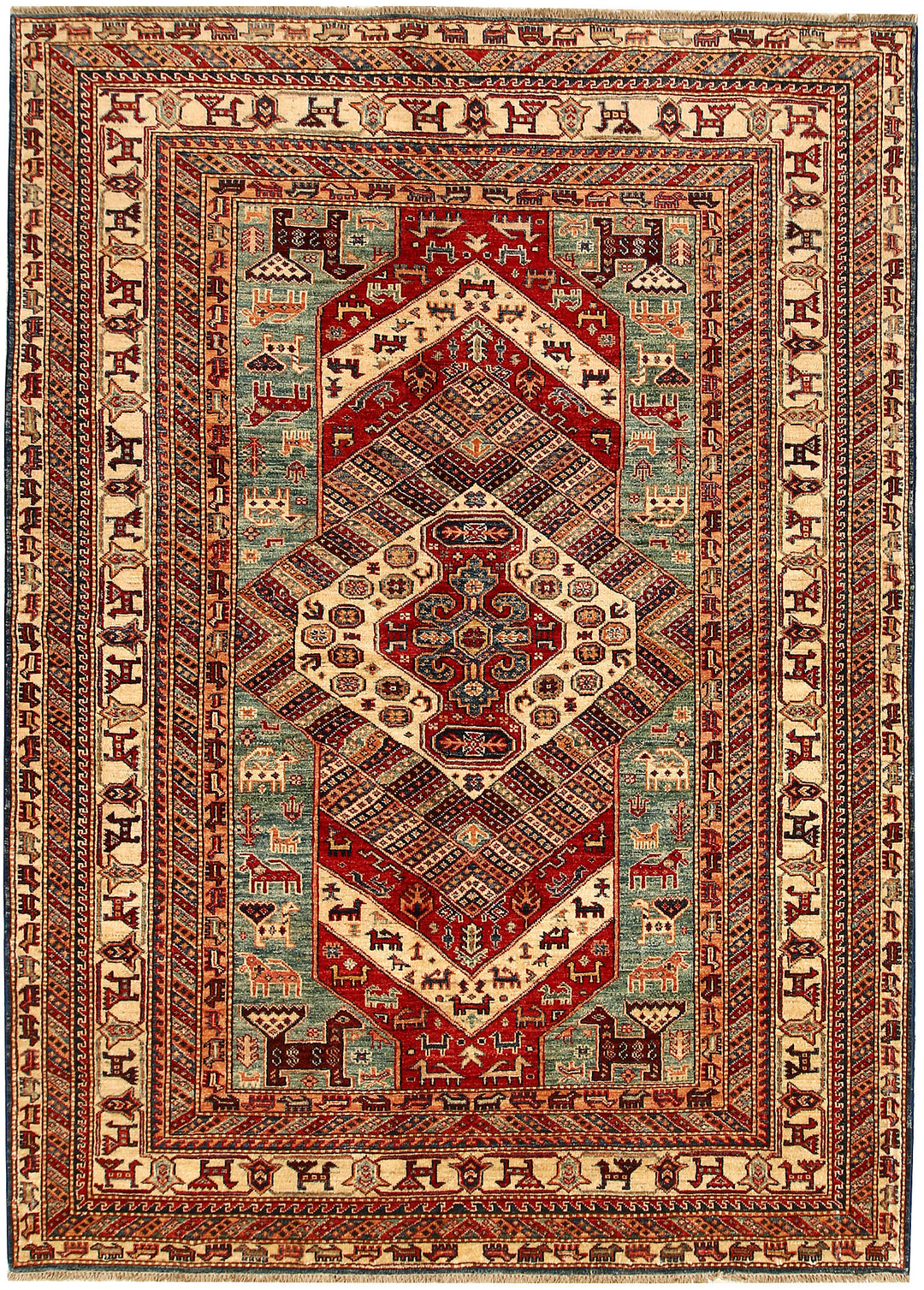 Afghan Kazak Rug 5' 9 x 8' Hand-Knotted