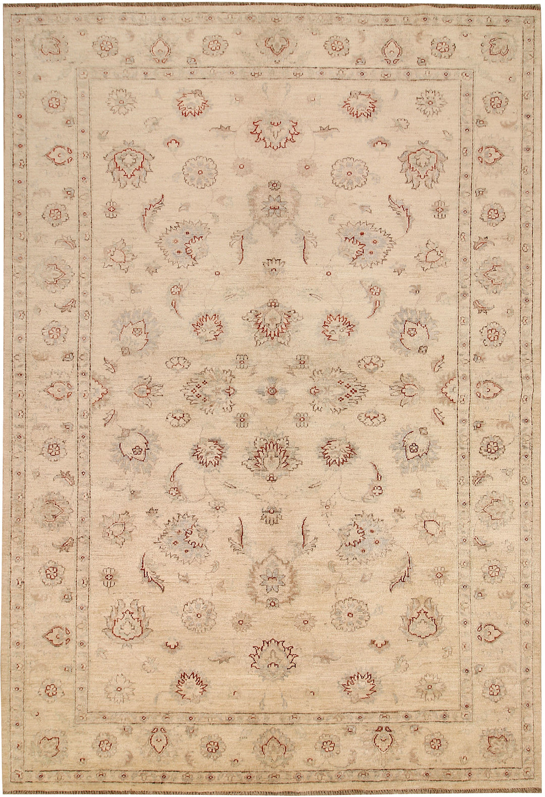Tan Afghan Ziegler Rug 6'7" x 9'8" Hand-Knotted