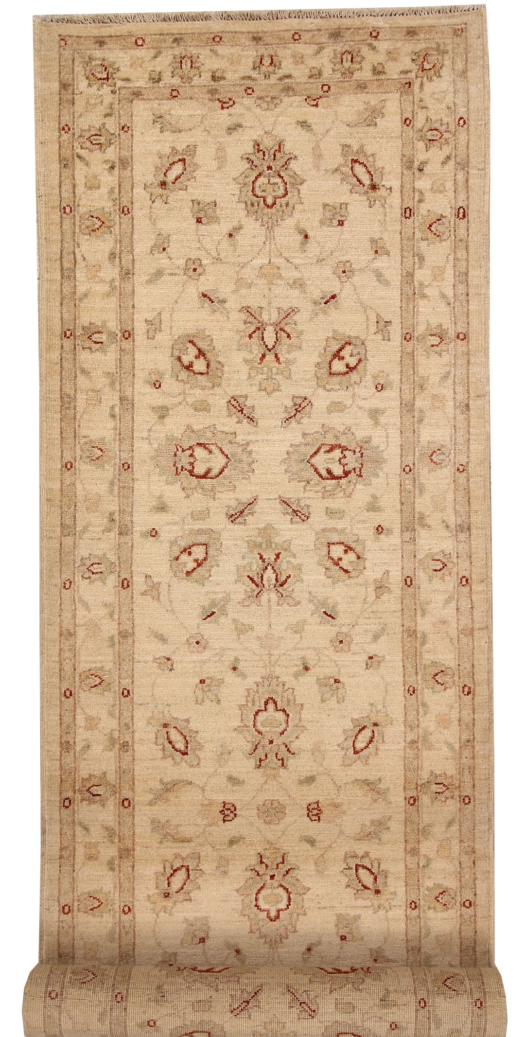 Tan Afghan Ziegler Rug 2'9" x 9'9" Hand-Knotted