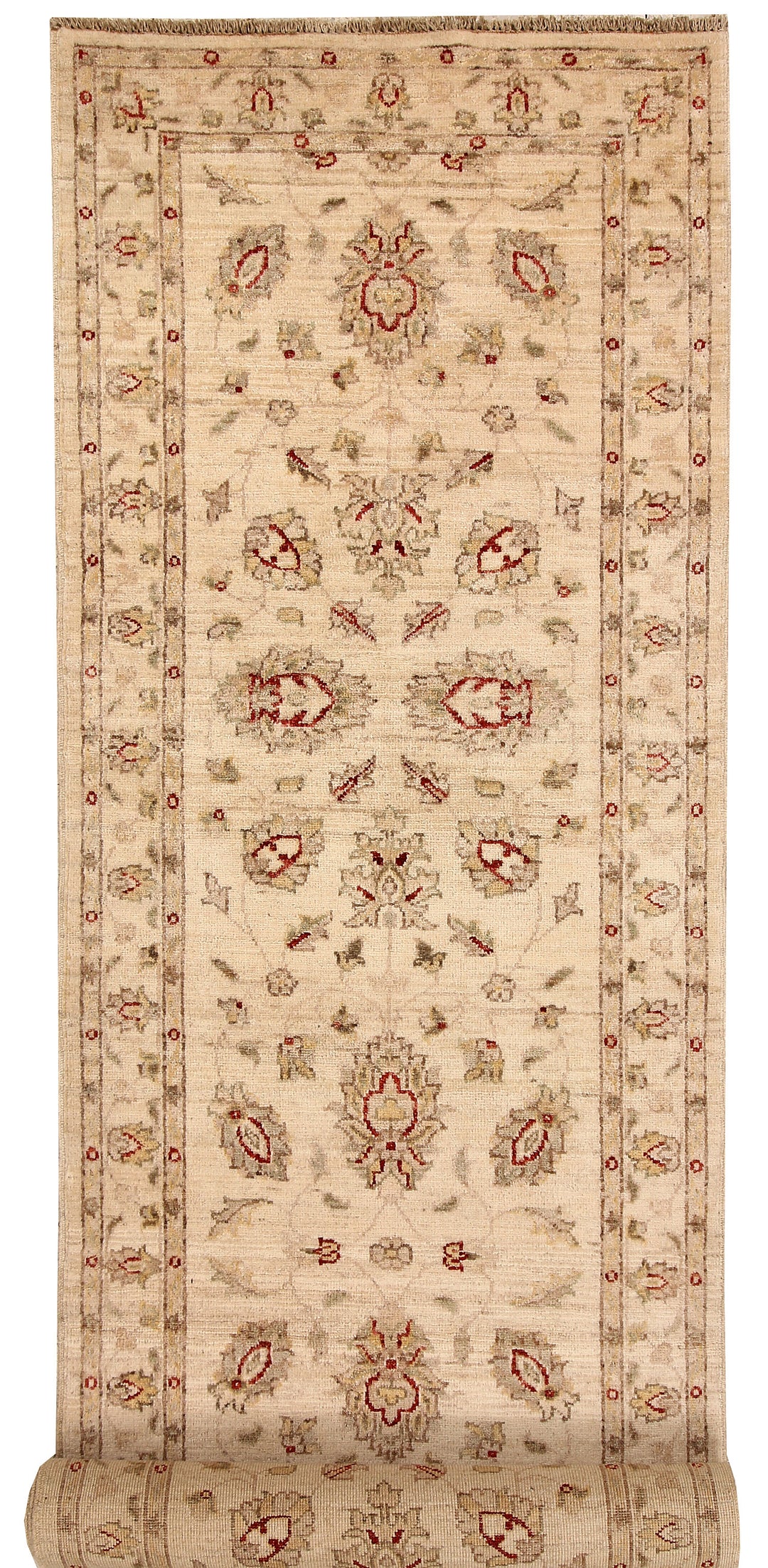 Tan Afghan Ziegler Rug 2' 8" x 10' Hand-Knotted