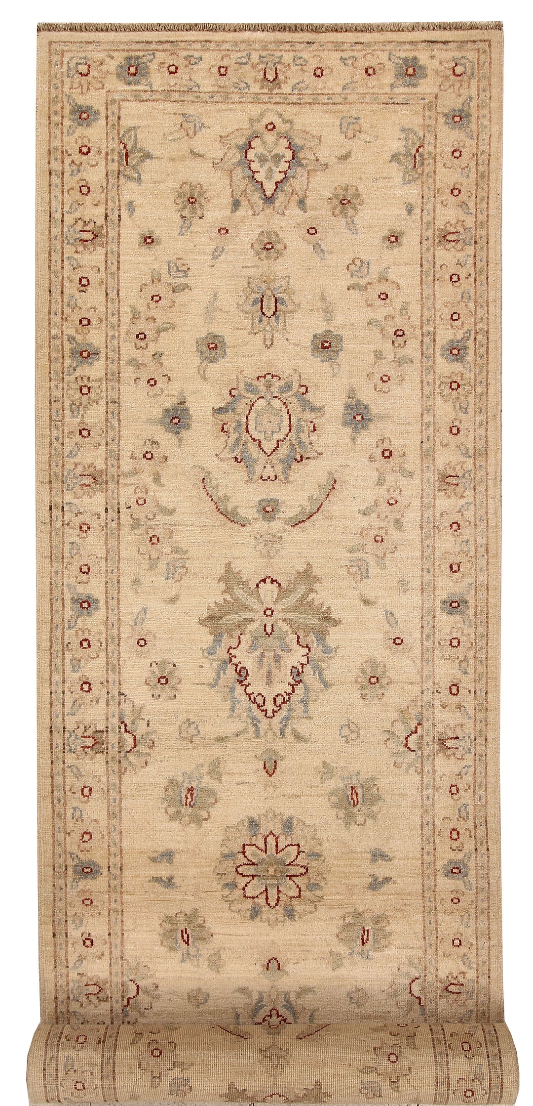 Tan Afghan Oushak Rug 2' 9" x 9' 9" Hand-Knotted