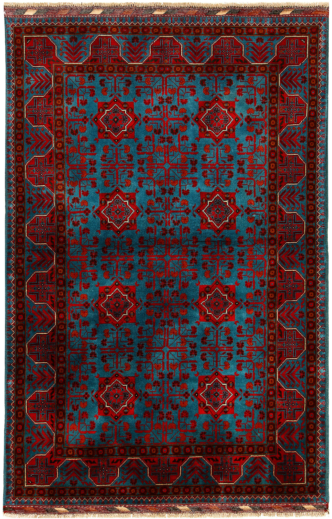 Teal Afghan Khal Mohammadi Rug 3' 10" x 5' 8" Hand-Knotted