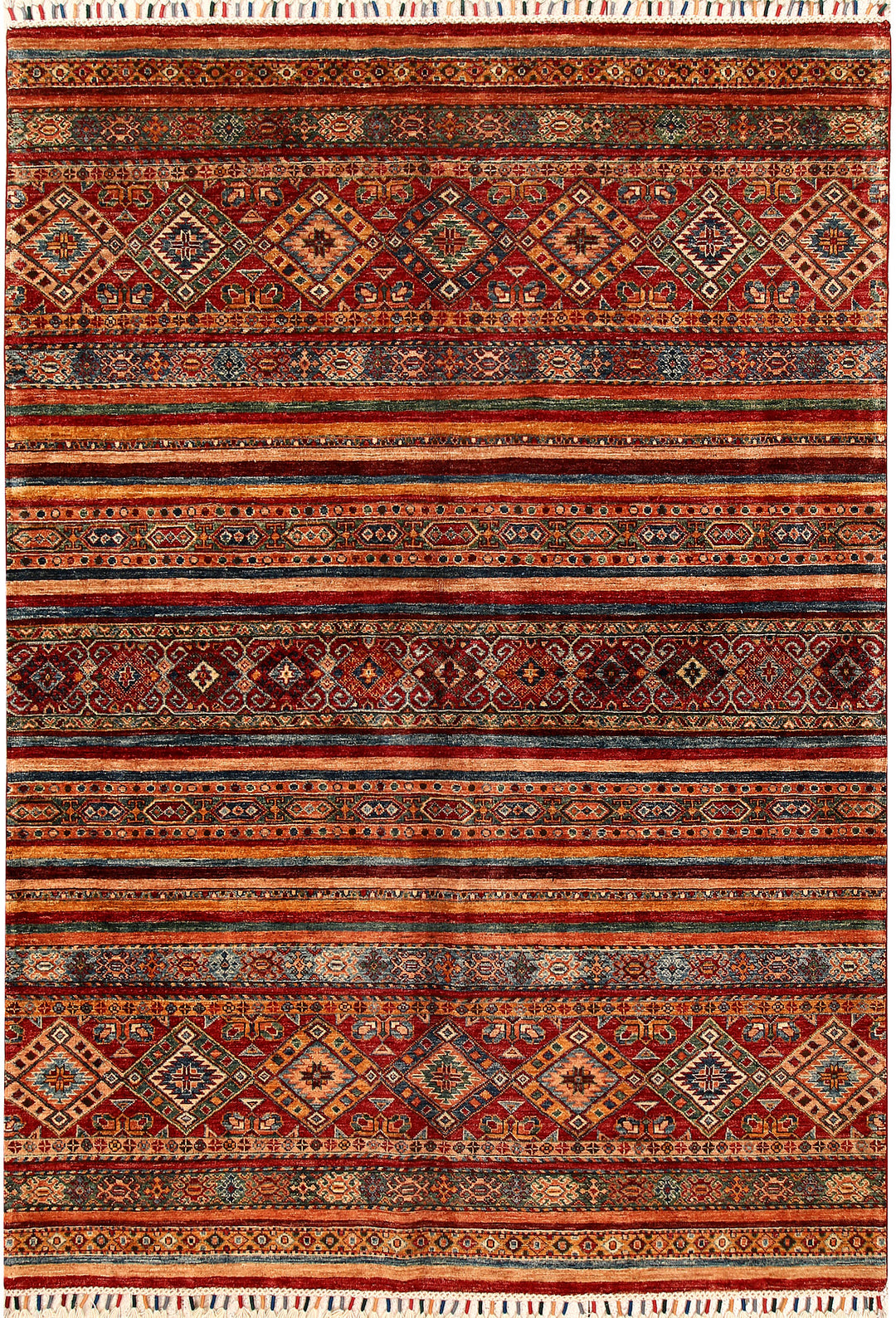 Afghan Kazak Rug 5' 7 x 8' 1 Hand-Knotted