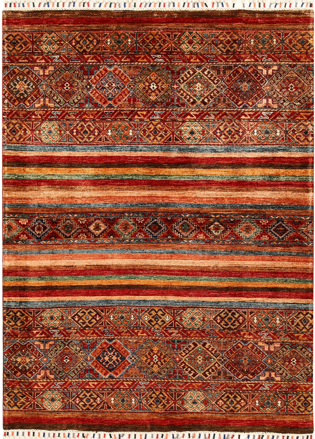 Afghan Kazak Rug 5' x 6'11" Hand-Knotted