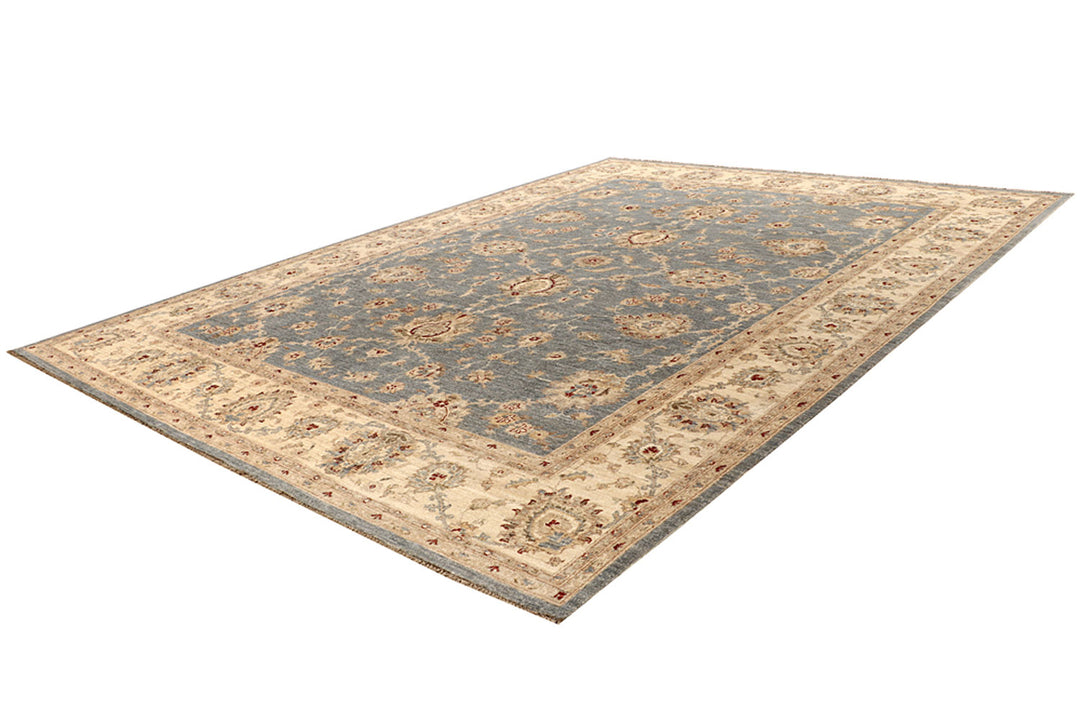Light Slate Grey Afghan Ziegler Rug 9' 1 x 12' 4 Hand-Knotted