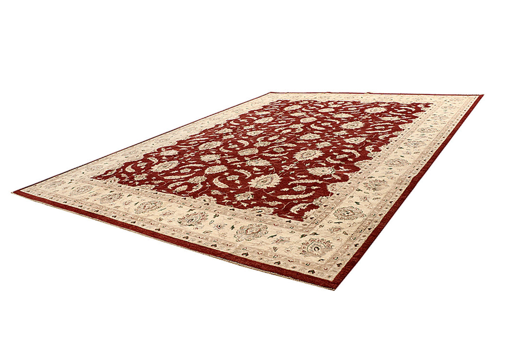 Maroon Afghan Ziegler Rug 9'9" x 13' Hand-Knotted