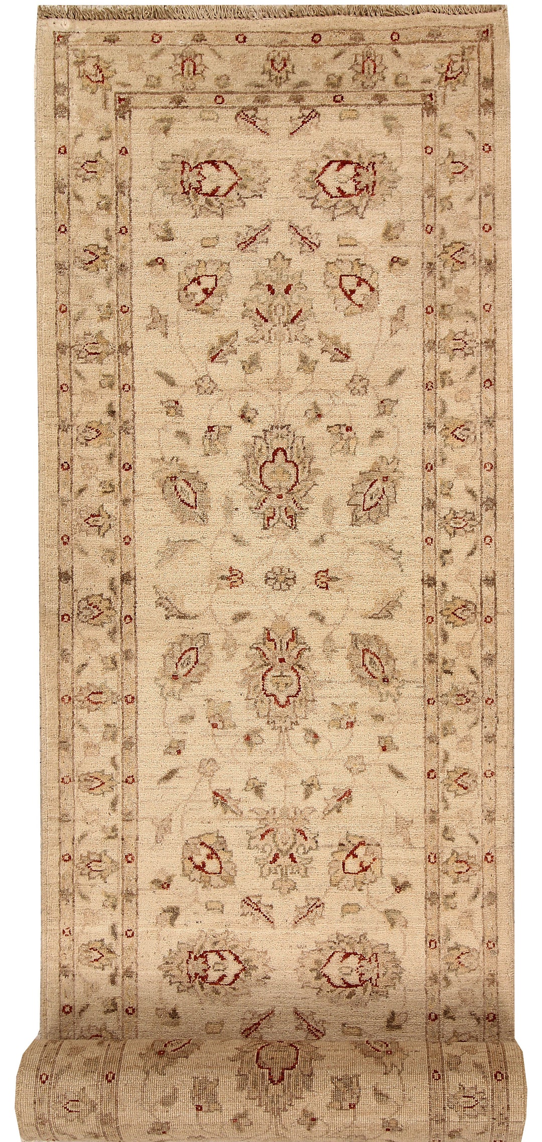 Tan Afghan Oushak Rug 2'7" x 12'1" Hand-Knotted