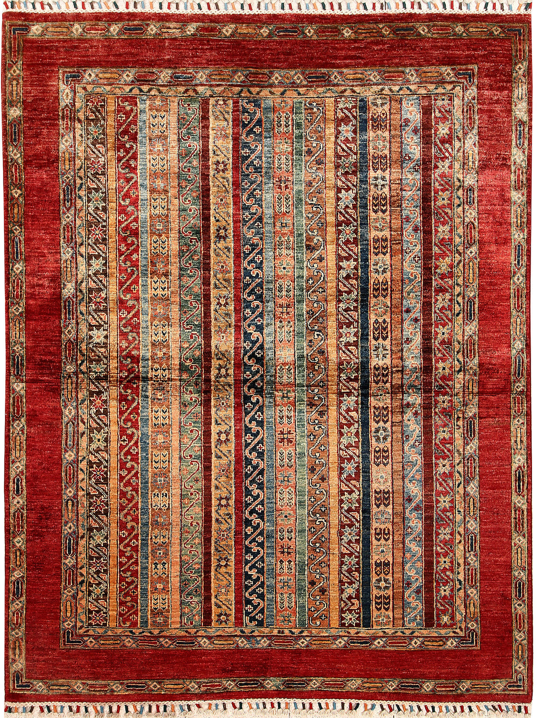 Afghan Shawl Rug 4'11" x 6'5" Hand-Knotted