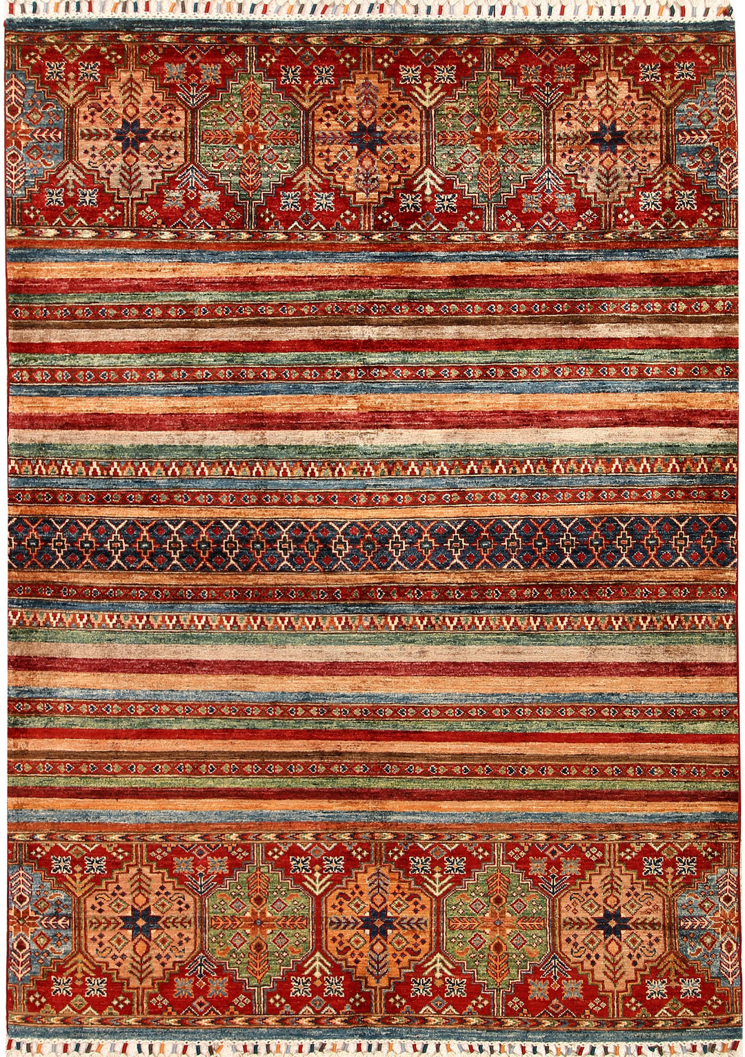 Afghan Kazak Rug 5' x 6' 10" Hand-Knotted