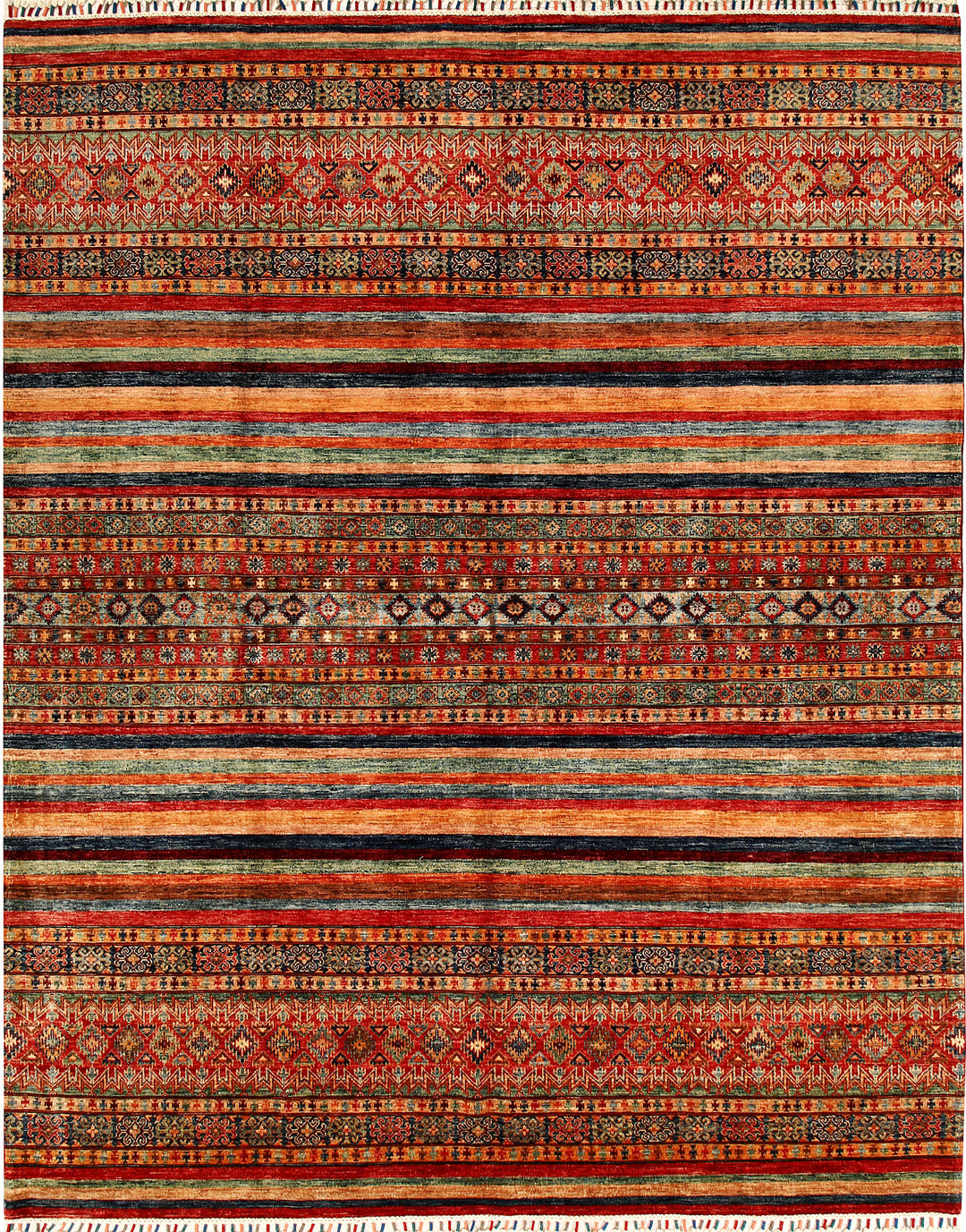 Afghan Kazak Rug 8'2" x 10'1" Hand-Knotted