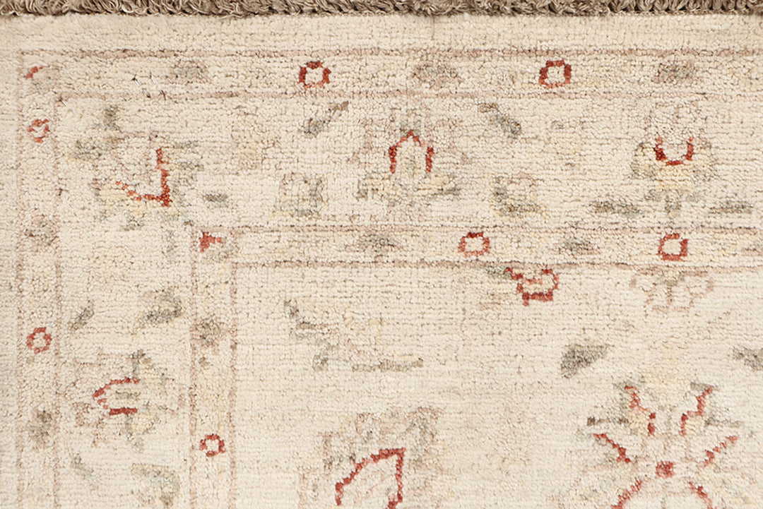 White Afghan Oushak Rug 2'6" x 9'6" Hand-Knotted detail