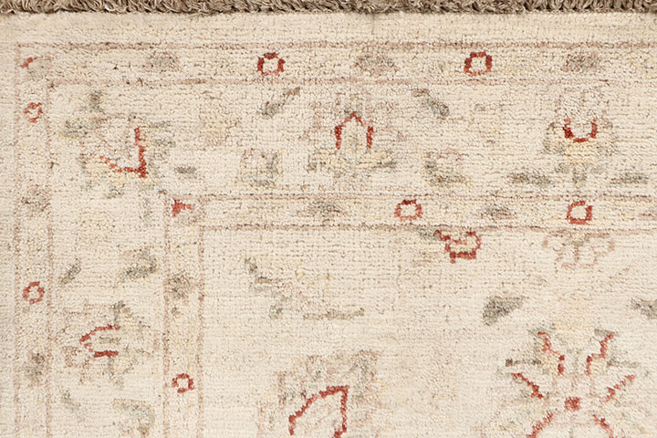 White Afghan Oushak Rug 2'6" x 9'6" Hand-Knotted detail