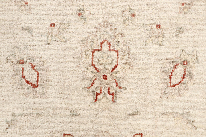 White Afghan Oushak Rug 2'6" x 9'6" Hand-Knotted close-up