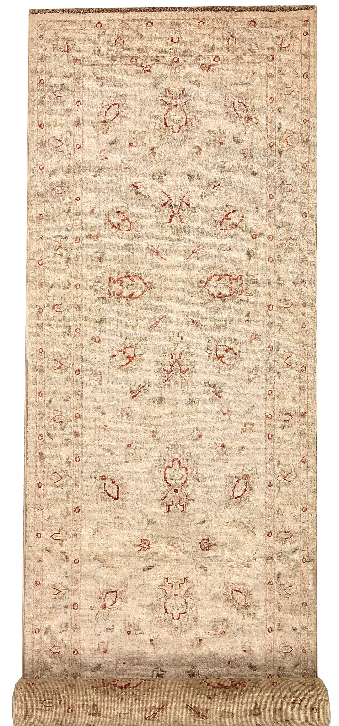 White Afghan Oushak Rug 2'6" x 9'6" Hand-Knotted