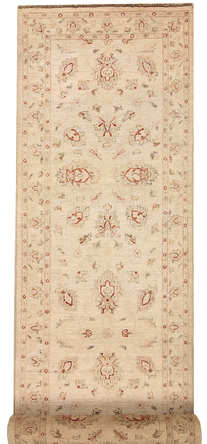 White Afghan Oushak Rug 2'6" x 9'6" Hand-Knotted