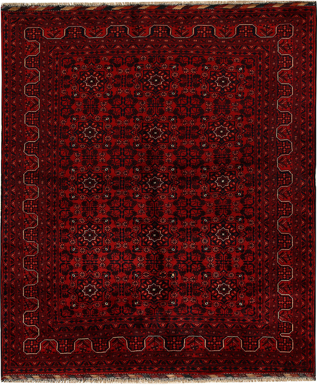 Maroon Afghan Khal Mohammadi Rug 4'9" x 5'9" Hand-Knotted
