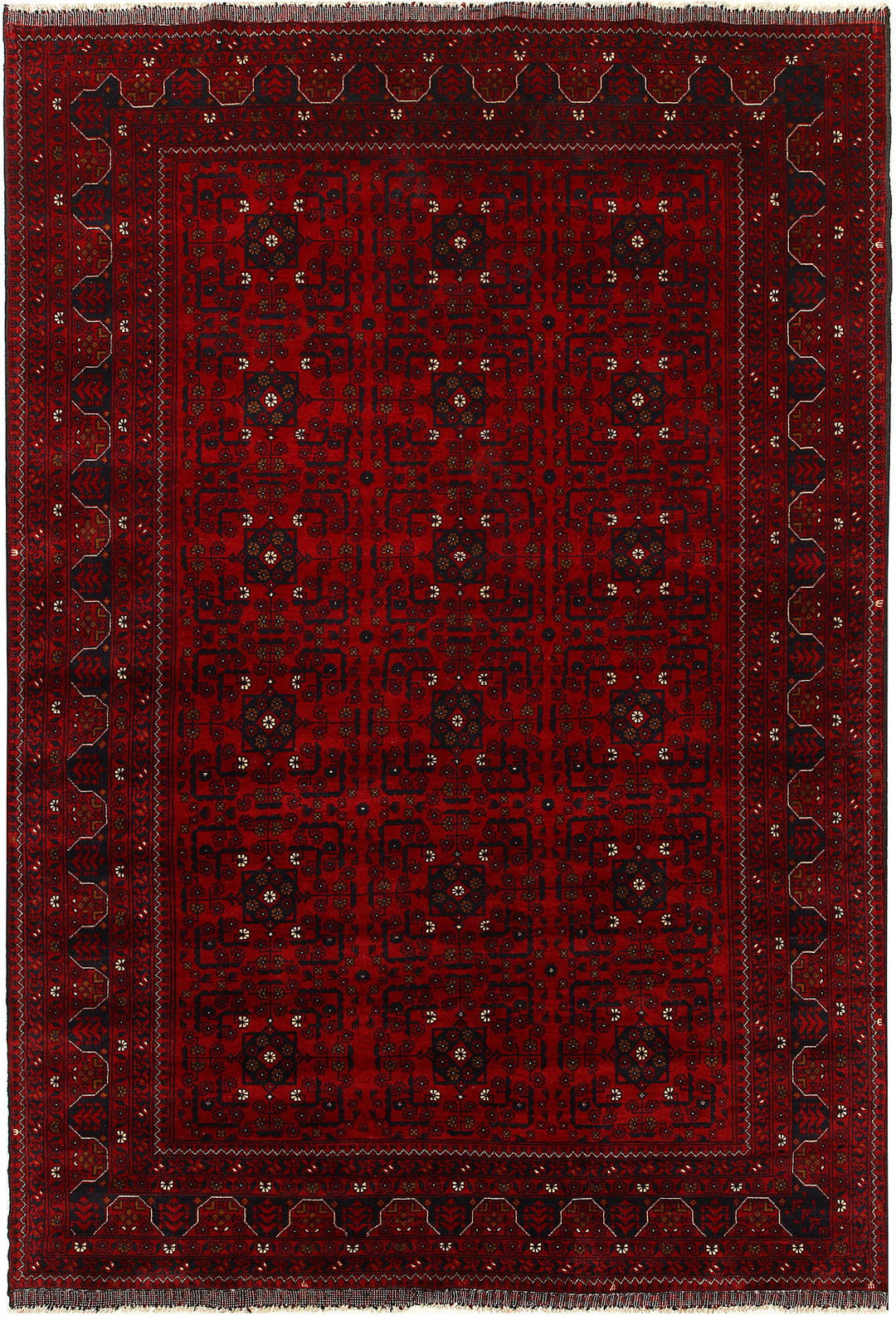 Maroon Afghan Khal Mohammadi Rug 6' 7" x 9' 7" Hand-Knotted