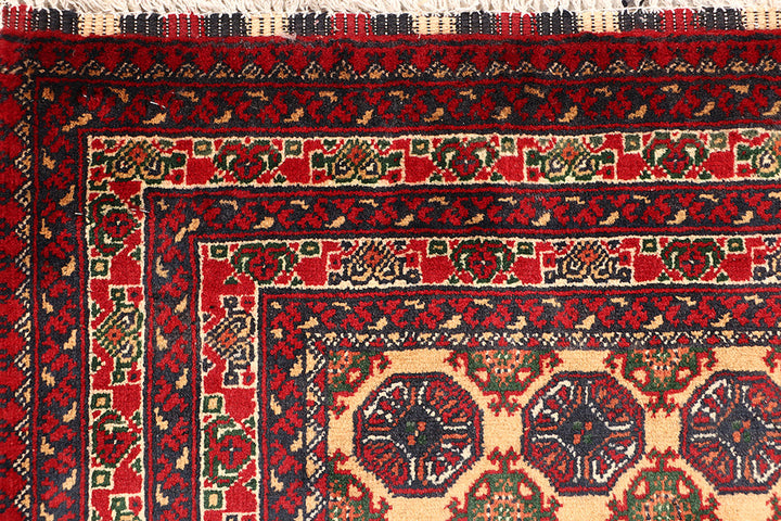 White Afghan Khal Mohammadi Rug 2'7" x 9'8" Hand-Knotted detail