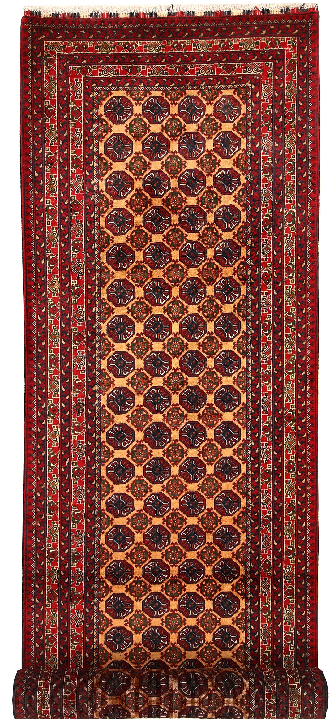 White Afghan Khal Mohammadi Rug 2'7" x 9'8" Hand-Knotted