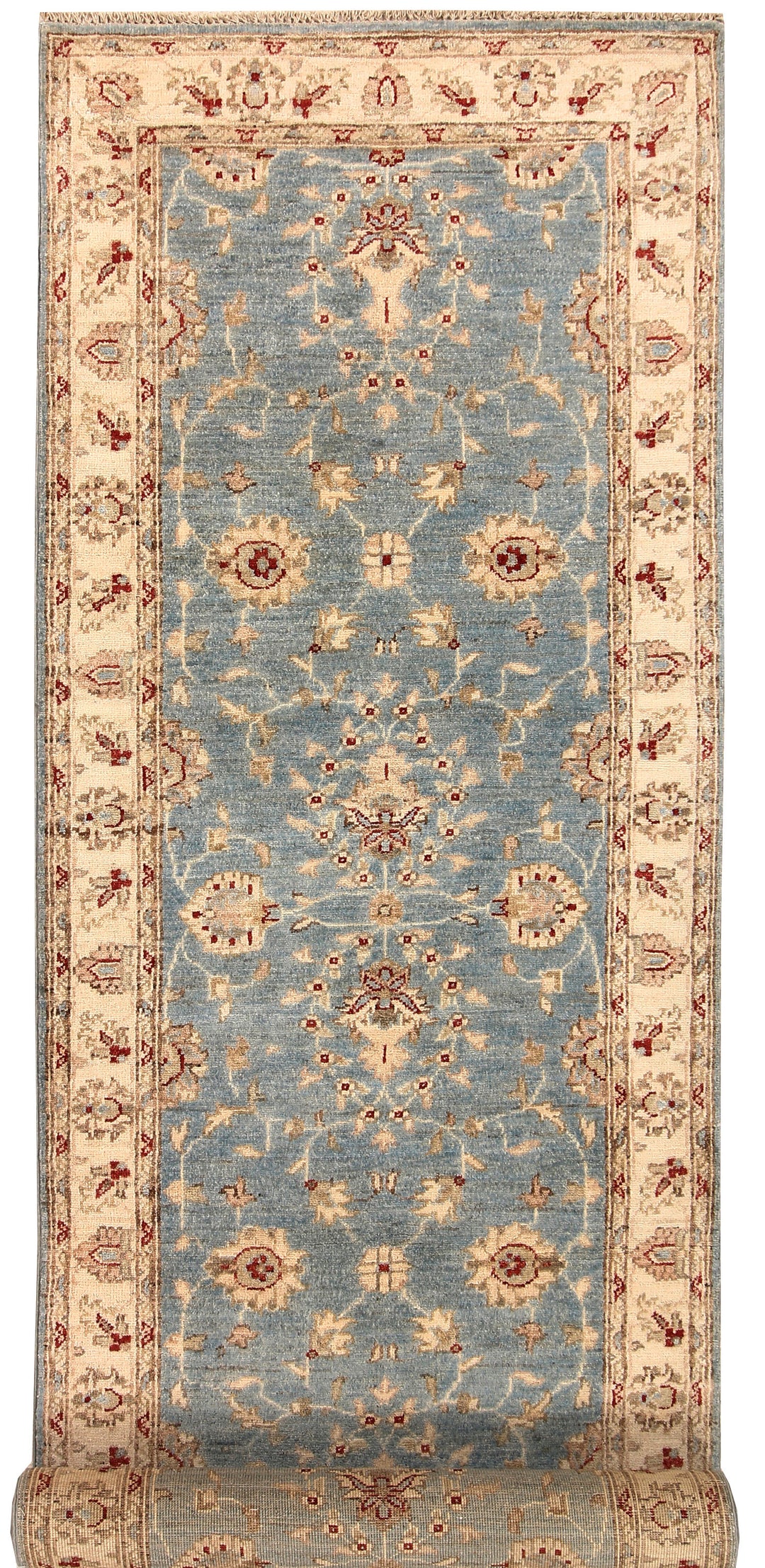 Steel Blue Afghan Ziegler Rug 2'9" x 9'9" Hand-Knotted