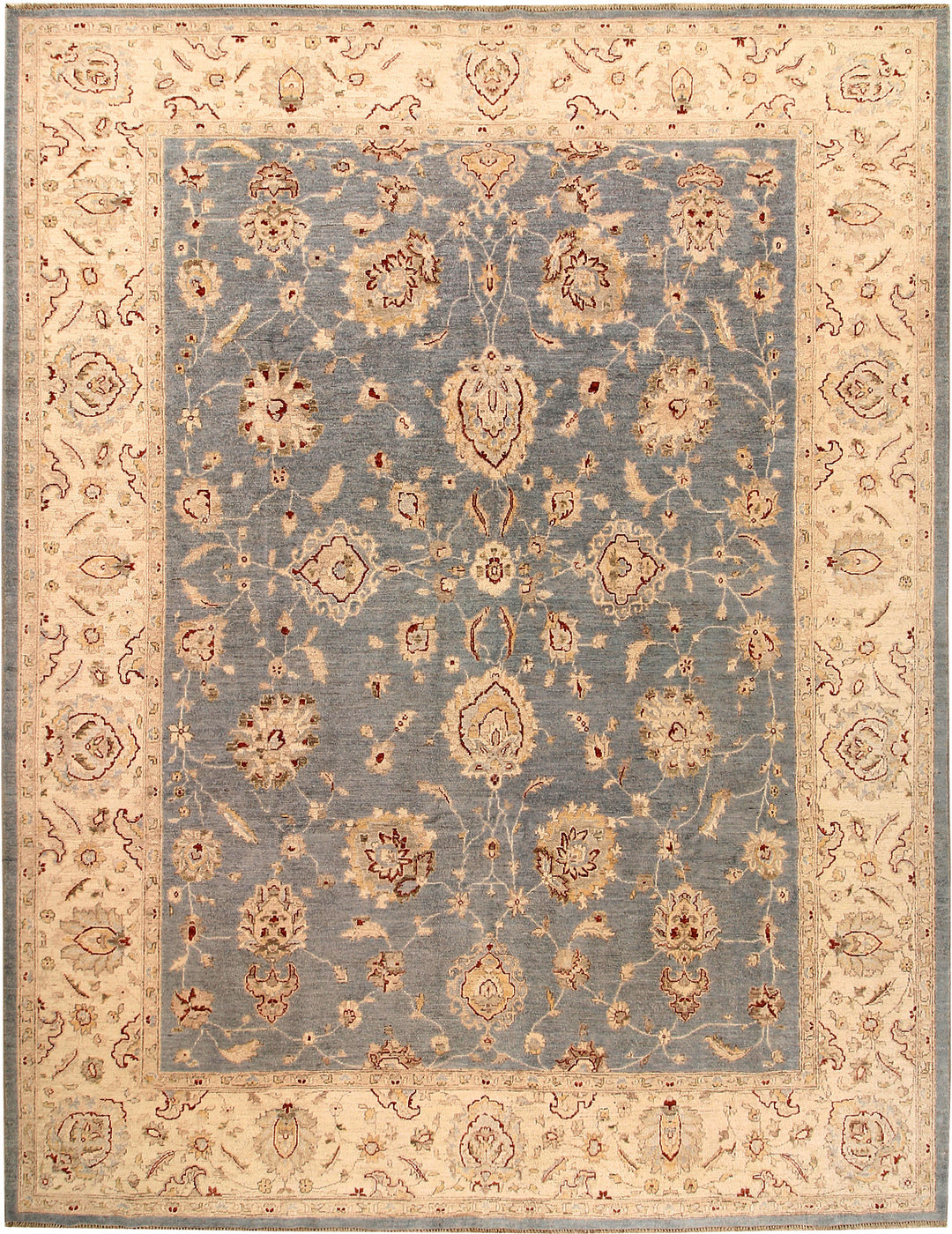 Light Slate Grey Afghan Ziegler Rug 9'1" x 11'10" Hand-Knotted