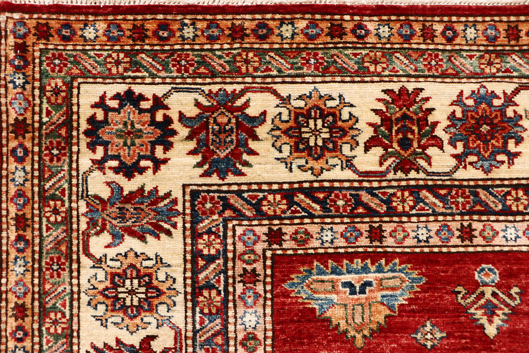 Red Afghan Kazak Rug 6' 8 x 9' 8 Hand-Knotted
