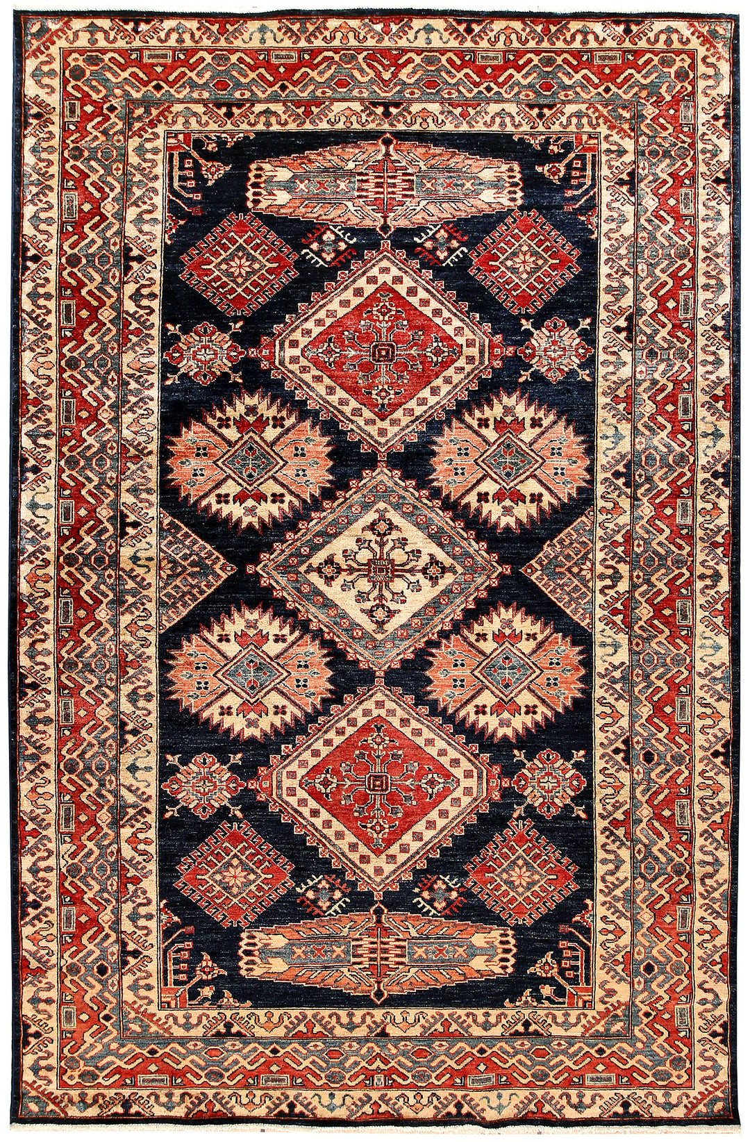 Afghan Kazak Rug 5' 10 x 8' 10 Hand-Knotted
