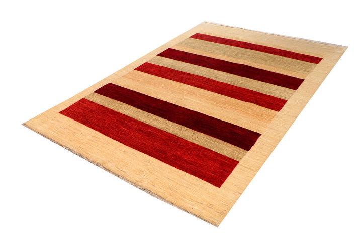 White Pakistani Gabbeh Rug 5' 6 x 8' Hand-Knotted border