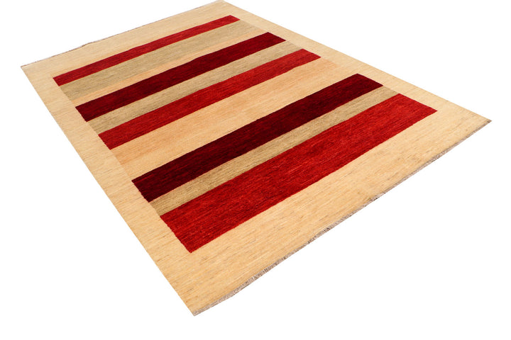 White Pakistani Gabbeh Rug 5' 6 x 8' Hand-Knotted field