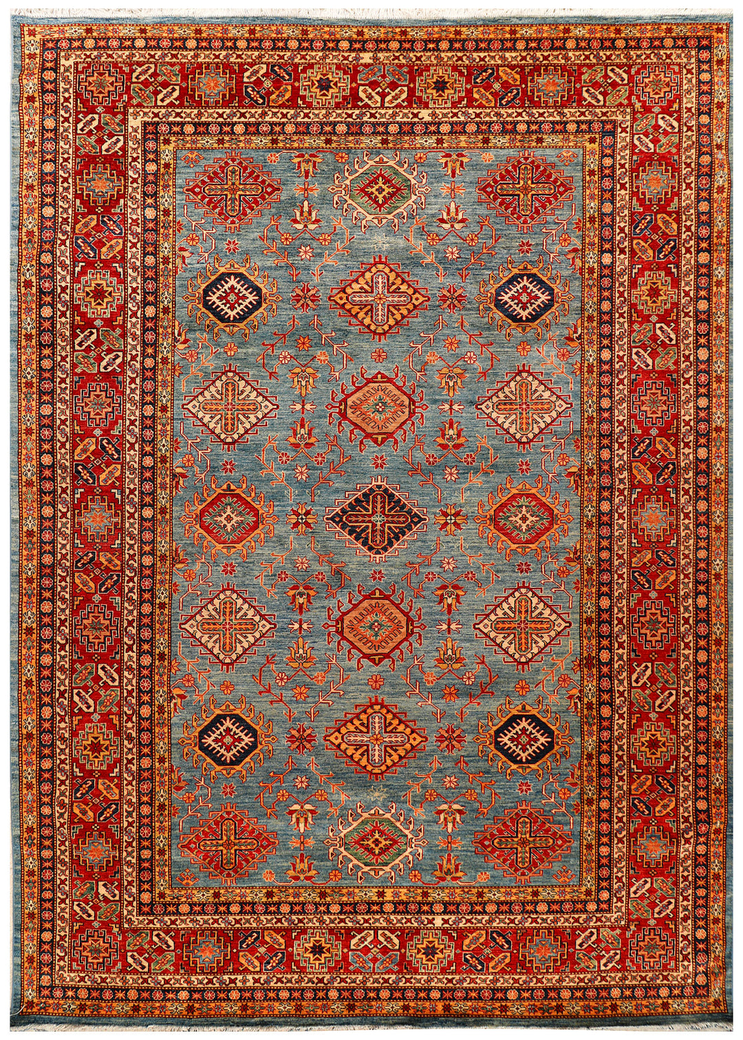 Light Slate Grey Afghan Kazak Rug 8' 9 x 12' 2 Hand-Knotted