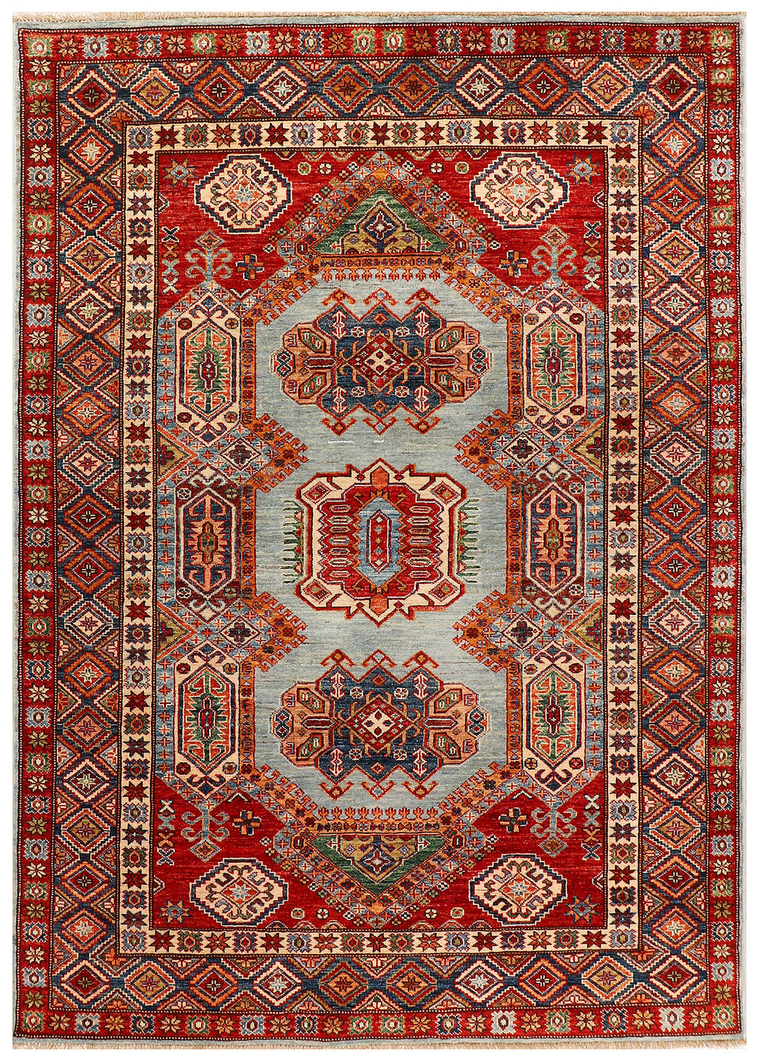 Afghan Kazak Rug 5' 1 x 7' Hand-Knotted