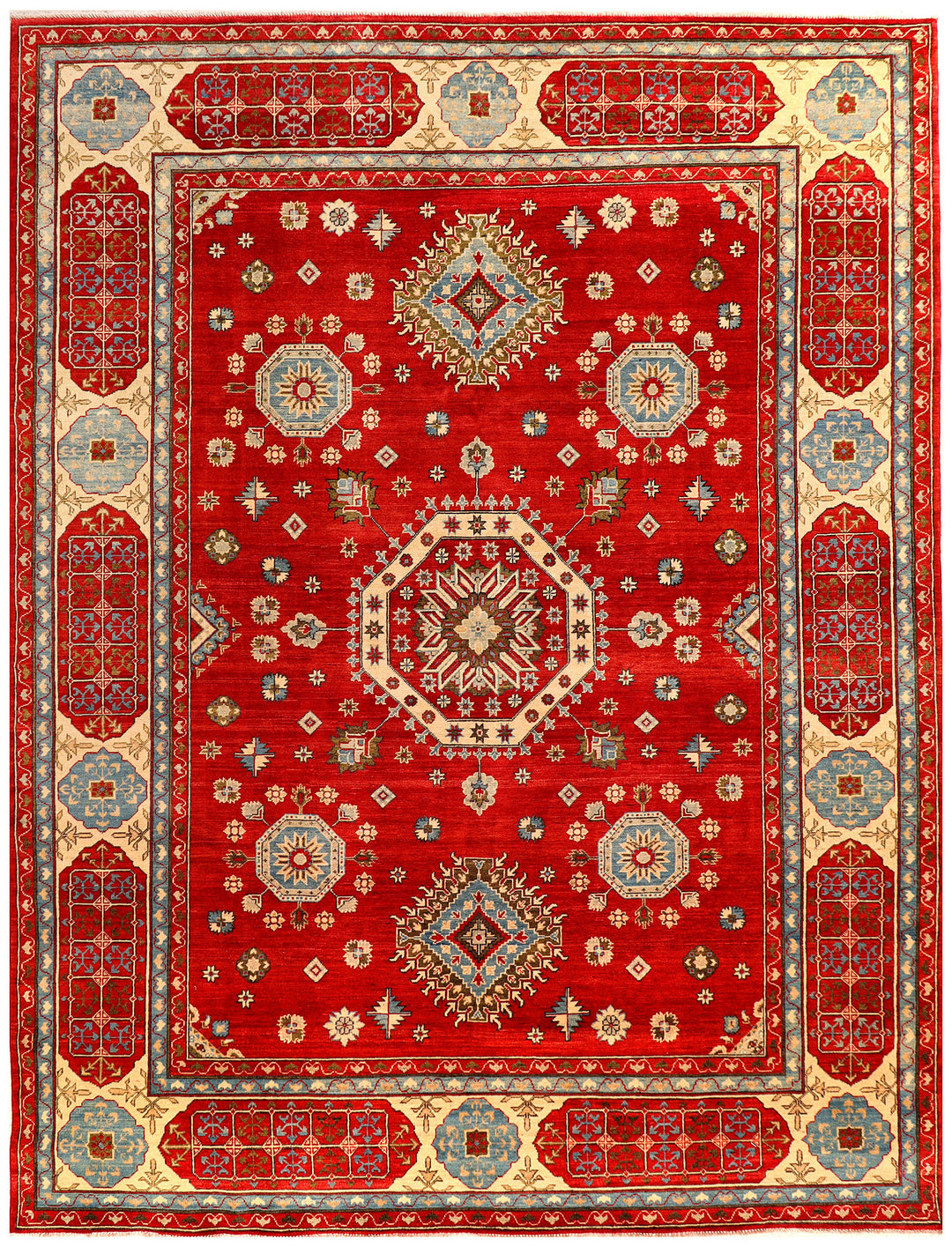 Red Afghan Kazak Rug 9' x 11' 11" Hand-Knotted
