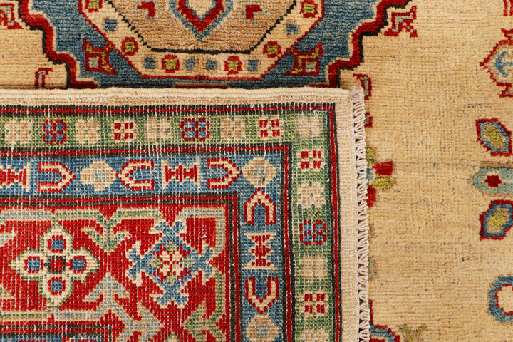 White Afghan Kazak Rug 5' x 6'9" Hand-Knotted texture