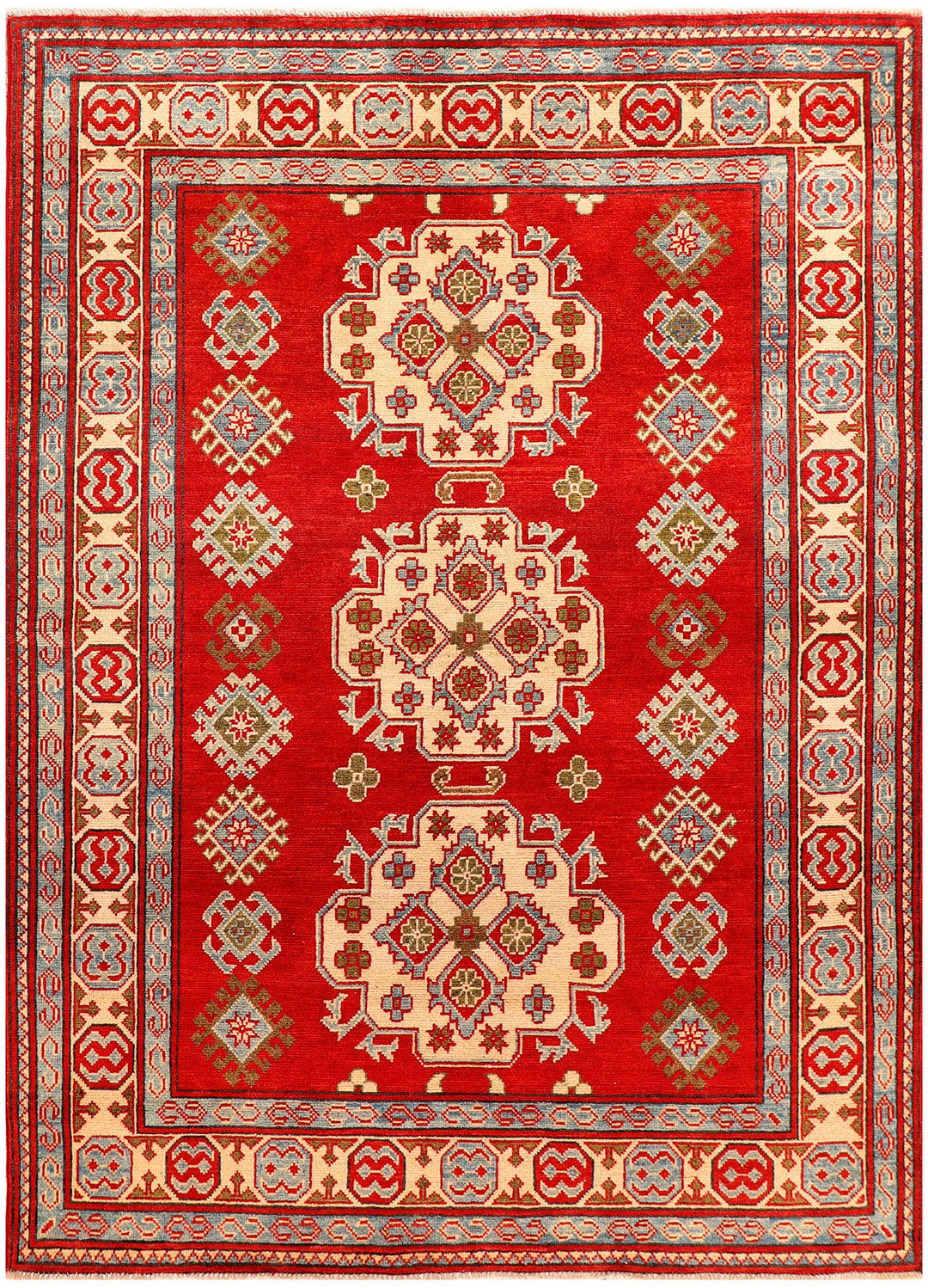 Red Afghan Kazak Rug 5' 1 x 6' 10 Hand-Knotted