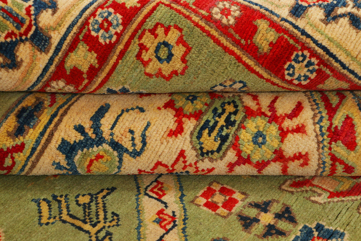 Afghan Kazak Rug 4' 9 x 6' 6 Hand-Knotted close-up